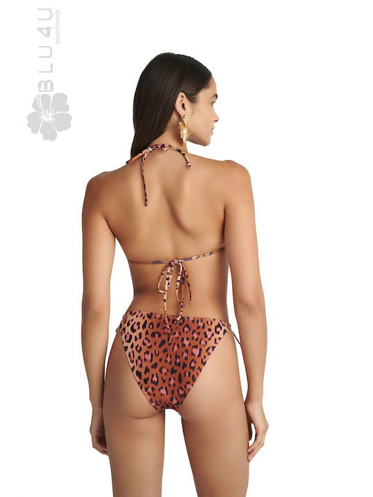 Bikini Slip με Κορδονάκια Καφέ Λεοπάρ