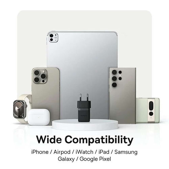 Baseus Φορτιστής με Θύρα USB-C και Καλώδιο USB-C - USB-C 20W Power Delivery Μαύρος (Palm)
