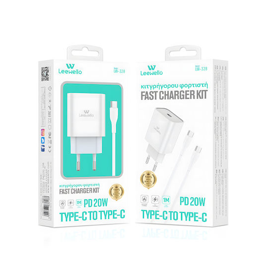 Leewello Ladegerät mit USB-C Anschluss und Kabel USB-C - USB-C 20W Stromlieferung Weißs (LW-328)