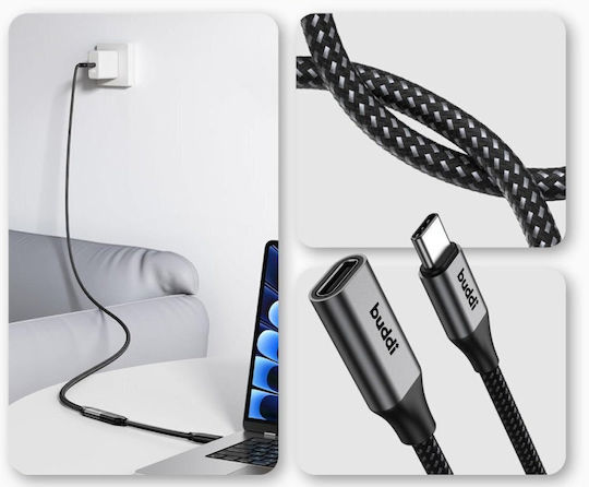 Buddi Braided USB 2.0 Cable USB-C male - USB-C female 60W Black 2m