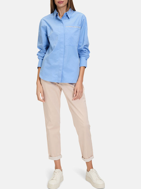 Women's Blouse Cotton Long Sleeve Light Blue