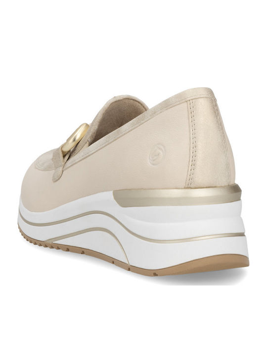 Кожени Дамски Loafers в Бежов Цвят