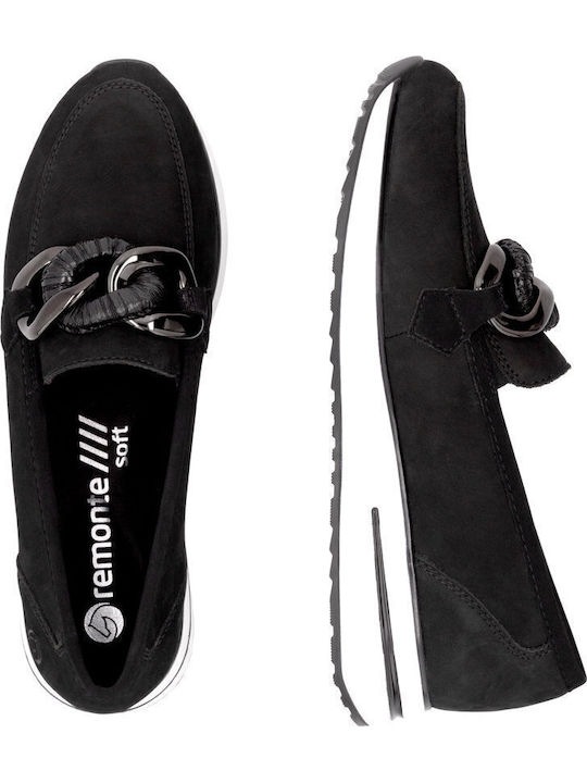 Leather Women's Moccasins in Black Color