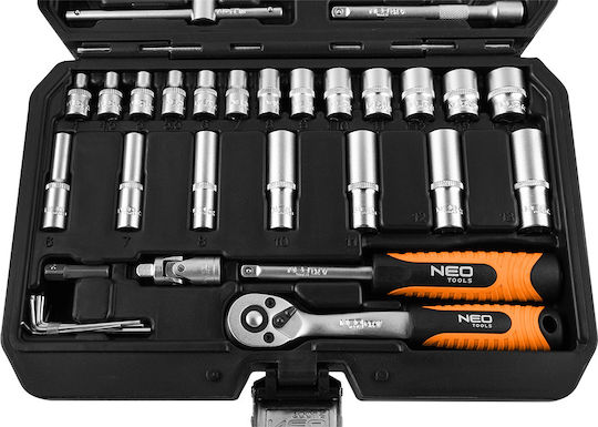 Topex Mehrfachnüsse T-Griff Lange mit Vierkant-Antrieb 1/4", HEX Set 55Stück