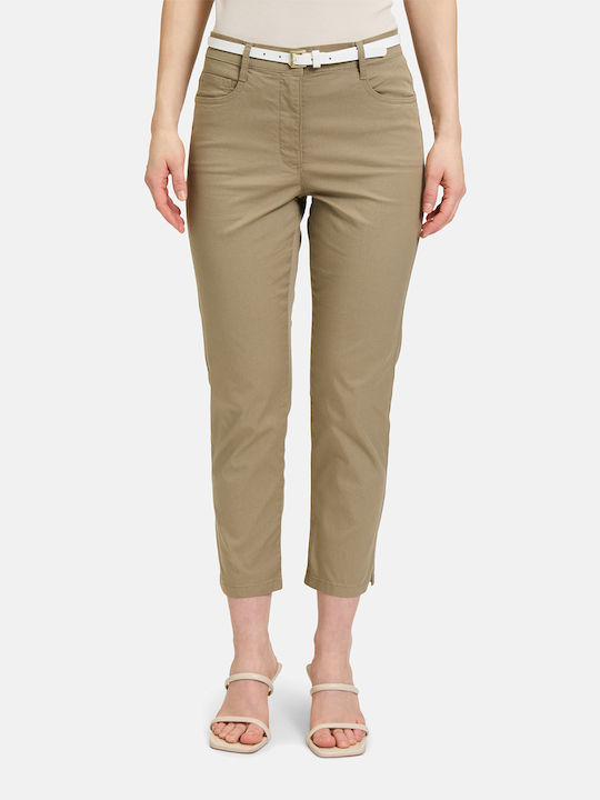 Betty Barclay Women's Fabric Capri Trousers Slim Fit Olive