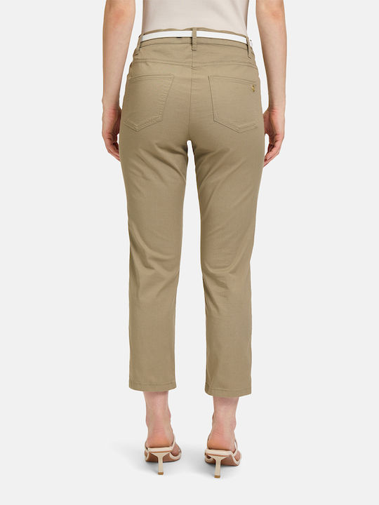 Women's Fabric Capri Trousers Slim Fit Olive