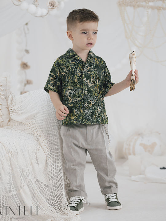 Baptism Suit for Boy Floral-Grey Exc5406 Vinteli Vn-exc5406