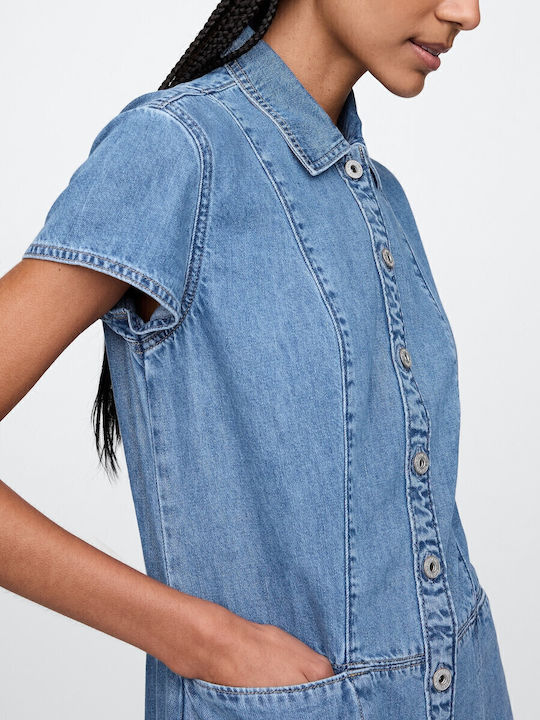 Sommer Mini Hemdkleid Denim Mittlerer Waschung