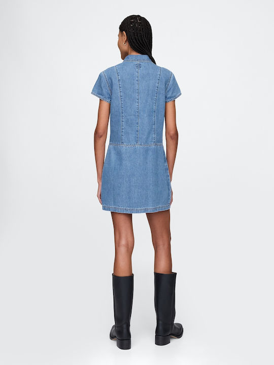 Sommer Mini Hemdkleid Denim Mittlerer Waschung