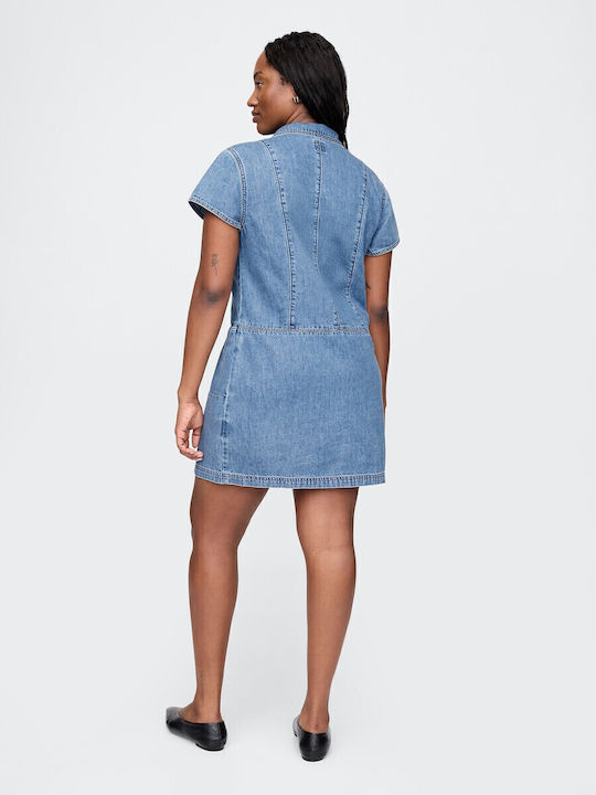 Sommer Mini Hemdkleid Denim Mittlerer Waschung
