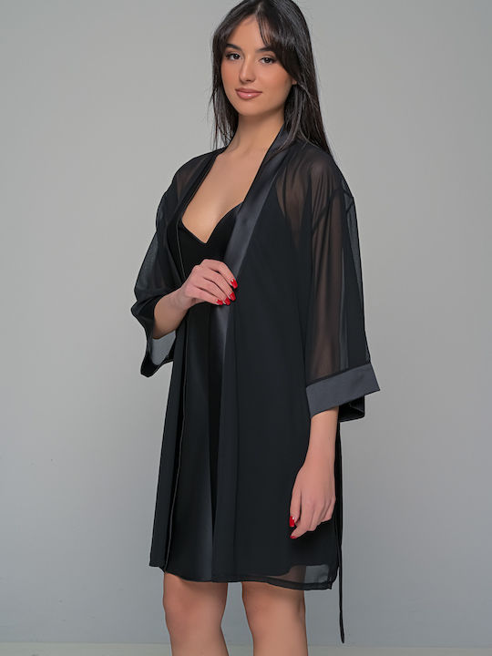 Σετ Διάφανο Κιμονό Σατέν Νυχτικάκι String Μαύρο Set3448_5365-μαύρο Set3448_5365-μαύρο Μαύρο