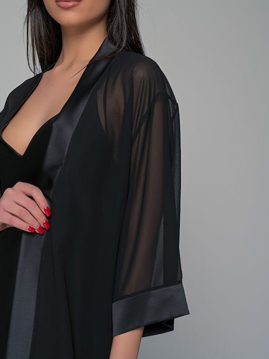 Σετ Διάφανο Κιμονό Σατέν Νυχτικάκι String Μαύρο Set3448_5365-μαύρο Set3448_5365-μαύρο Μαύρο
