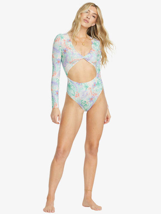Wave Haze Swimsuit with Cutouts Floral Coastal Blue