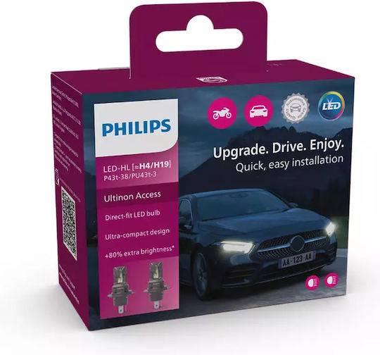 Philips Lamps Car Ultinon Access H19 / H4 LED 6000K Cold White 12V 20W 2pcs