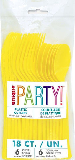 Unique Cutlery Party Yellow 18pcs