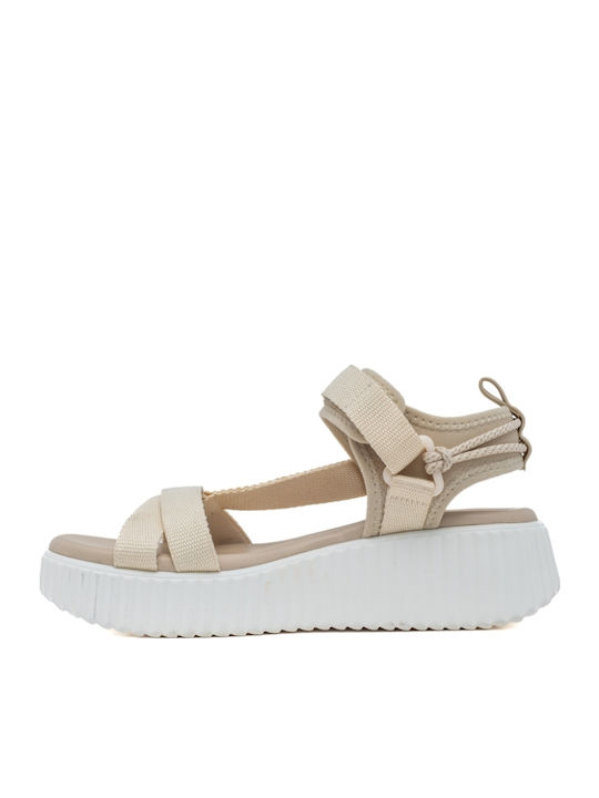 Sandale Casual Damă Flatforme Bej
