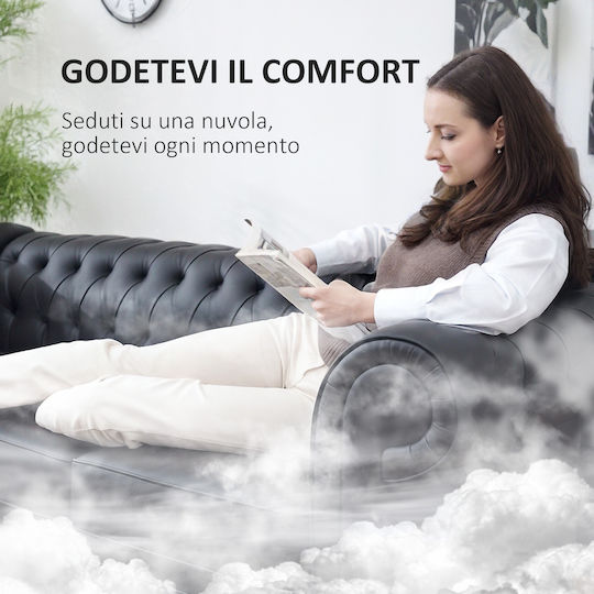 Three-Seater Couch Artificial Leather Black Velvet-Black Metal 213x86x79cm