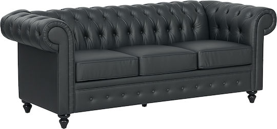 Three-Seater Couch Artificial Leather Black Velvet-Black Metal 213x86x79cm