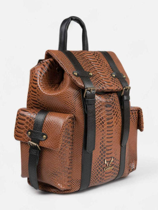 Leder Damentasche Rucksack Tan Animal Print