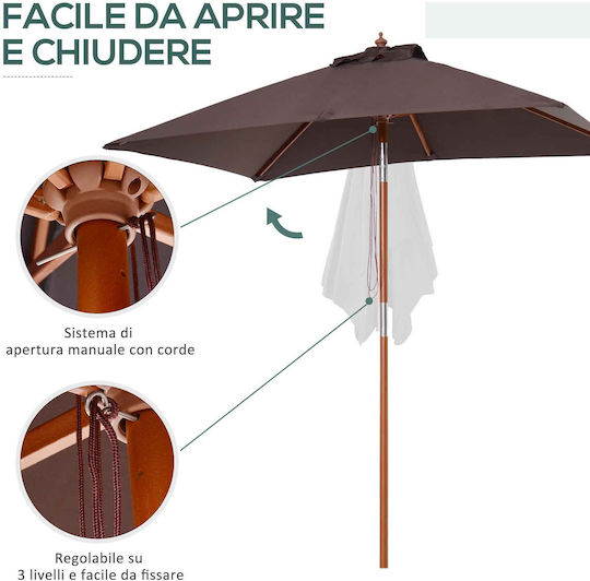 Square Wooden Brown Garden & Terrace Parasol 2x1.5xHeight 2.3m