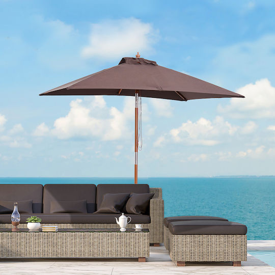 Square Wooden Brown Garden & Terrace Parasol 2x1.5xHeight 2.3m