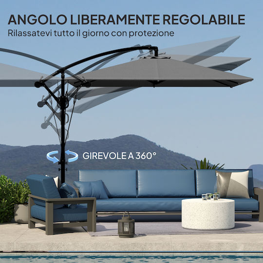 Hanging Squared Metal Grey Parasol 3x2.5m