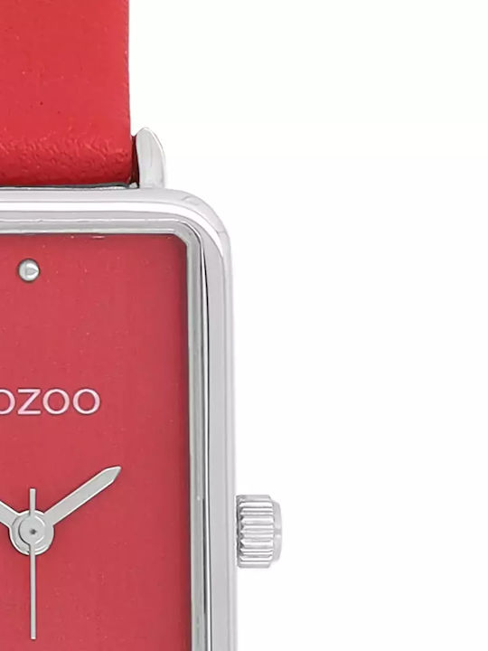 Oozoo Timepieces Γυναικείο Ρολόι 19mm Μπαταρίας με Κόκκινο Δερμάτινο Λουράκι