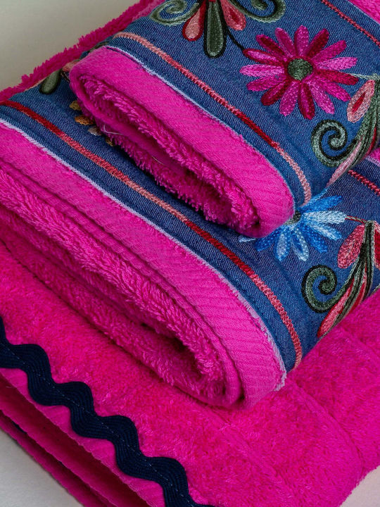 White Fabric Hand Towel Nadine 30x50cm Fuchsia / Pink Weight 600gr/m²
