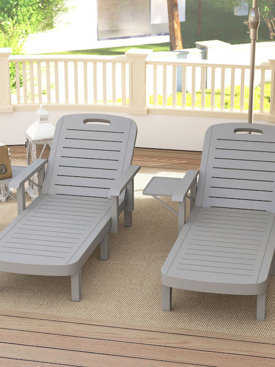 Liegestuhl Kunststoff Gray mit Tisch 79x158x88cm.