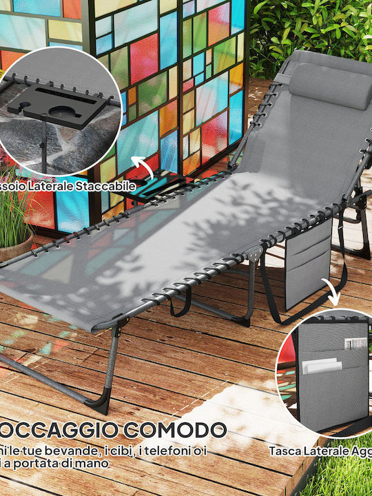 Deckchair Metallic with Cushion Gray with Table 60x190x31cm.