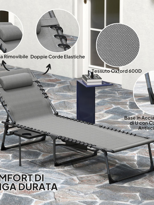 Deckchair Metallic with Cushion Gray with Table 60x190x31cm.