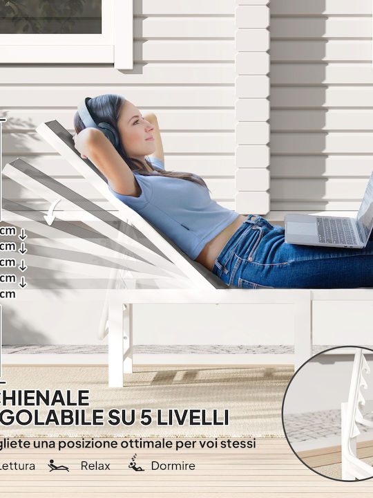 Ξαπλώστρα Μεταλλική με Ύφασμα Textilene Λευκή 60x166x84εκ.