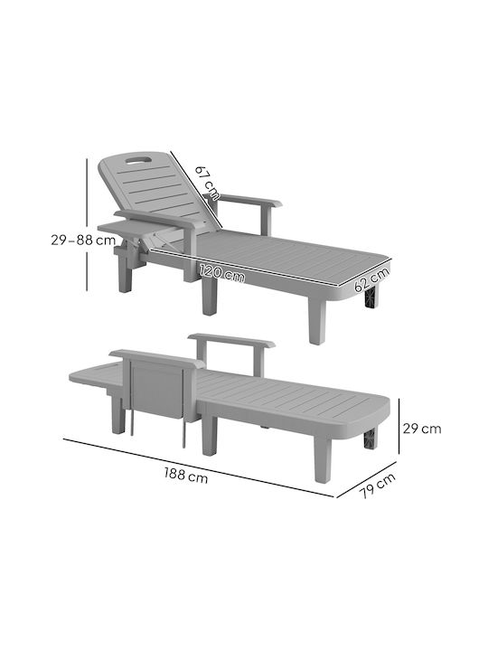Liegestuhl Kunststoff Gray mit Tisch 79x158x88cm.