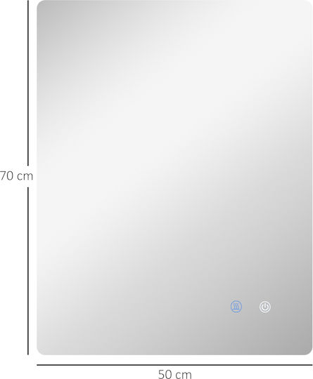 Kleankin 834-599V00CR Ορθογώνιος Led Αφής από Μέταλλο 70x50cm Λευκός