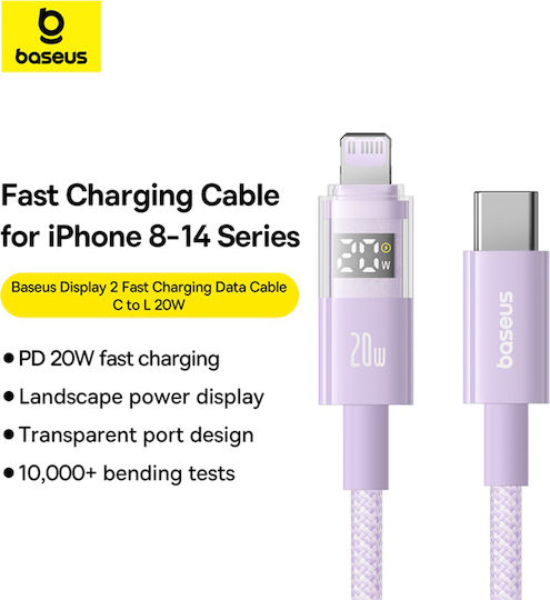 Baseus Data Geflochten USB-C zu Lightning Kabel 20W Lila 2m (P10382703511-01)