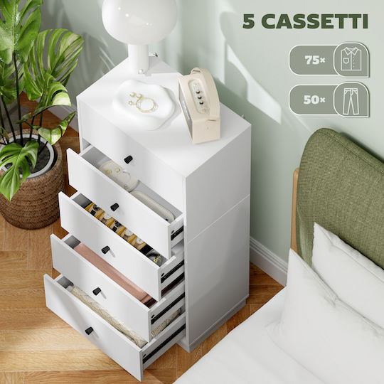Wooden Chest of Drawers with 5 Drawers White 47x29x95cm