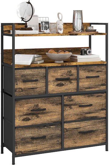 Wooden & Metallic Chest of Drawers Καφέ Και Μαύρο with Fabric Coating 79x29x101cm
