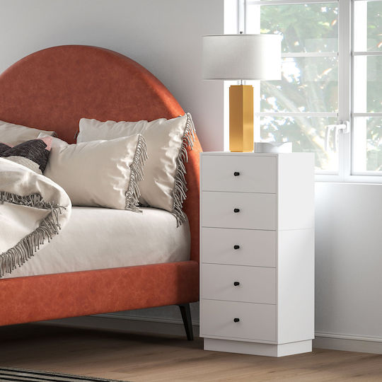 Wooden Chest of Drawers with 5 Drawers White 47x29x95cm