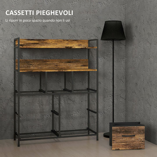 Wooden & Metallic Chest of Drawers Καφέ Και Μαύρο with Fabric Coating 79x29x101cm