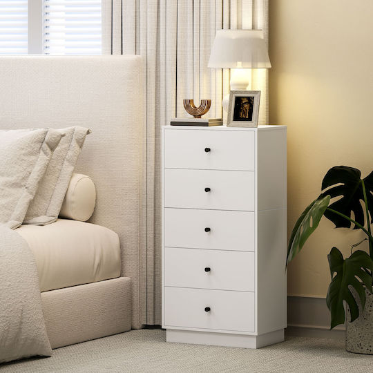 Wooden Chest of Drawers with 5 Drawers White 47x29x95cm