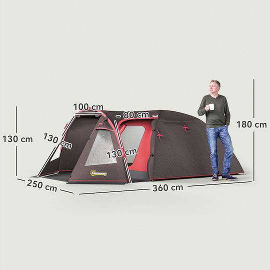 Outsunny Σκηνή Camping Τούνελ Ορειβασίας Γκρι 4 Εποχών για 4 Άτομα Αδιάβροχη 3000mm 360x250x130εκ.