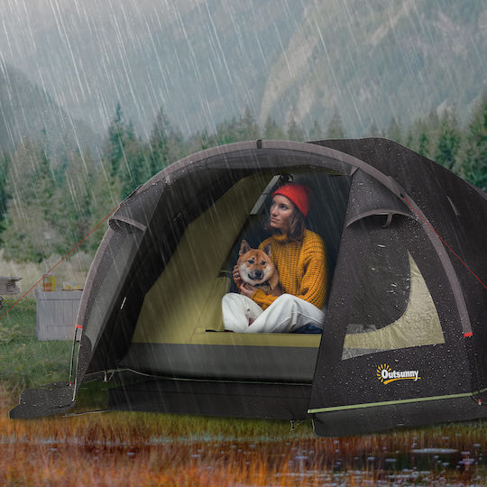Outsunny Σκηνή Camping Τούνελ Ορειβασίας Μαύρη 4 Εποχών για 4 Άτομα Αδιάβροχη 3000mm 330x190x120εκ.