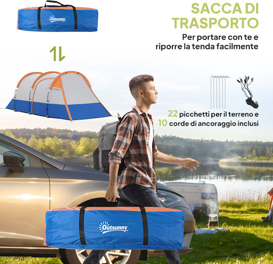 Outsunny Outsunny Camping Tent Tunnel Orange with Double Cloth 3 Seasons for 3 People 420x200x150cm
