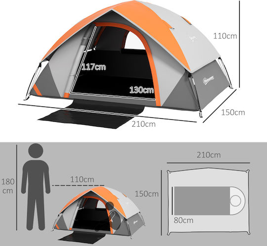 Outsunny Σκηνή Camping Igloo Ορειβασίας Γκρι με Διπλό Πανί 4 Εποχών για 2 Άτομα Αδιάβροχη 3000mm 210x150x110εκ.