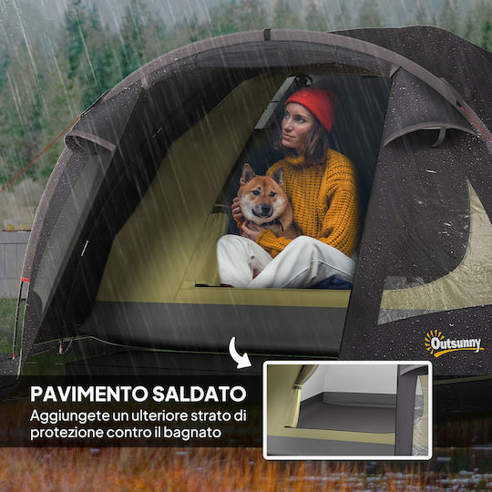 Outsunny Σκηνή Camping Τούνελ Ορειβασίας Μαύρη 4 Εποχών για 4 Άτομα Αδιάβροχη 3000mm 330x190x120εκ.