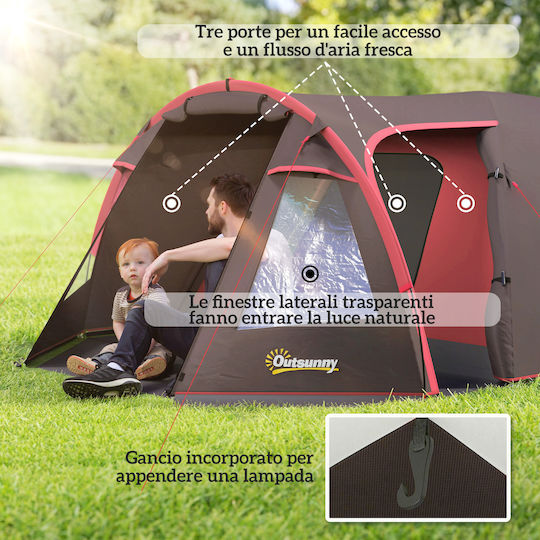 Outsunny Σκηνή Camping Τούνελ Ορειβασίας Γκρι 4 Εποχών για 4 Άτομα Αδιάβροχη 3000mm 360x250x130εκ.