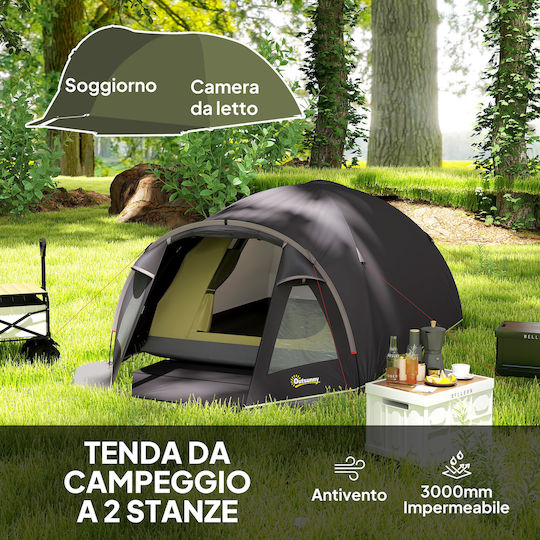 Outsunny Σκηνή Camping Τούνελ Ορειβασίας Μαύρη 4 Εποχών για 4 Άτομα Αδιάβροχη 3000mm 330x190x120εκ.