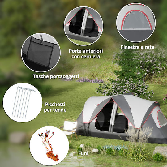 Outsunny Σκηνή Camping Τούνελ Γκρι με Διπλό Πανί 3 Εποχών για 6 Άτομα 450x215x180εκ.