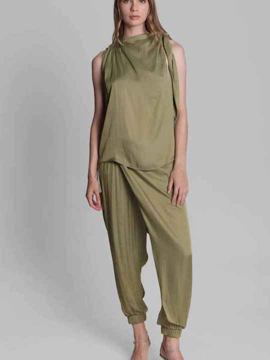 Women's Blouse Satin Sleeveless Khaki