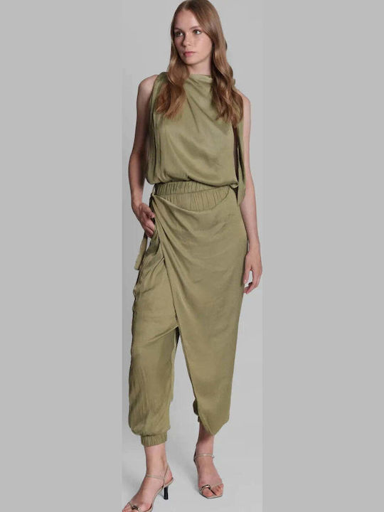 Women's Blouse Satin Sleeveless Khaki